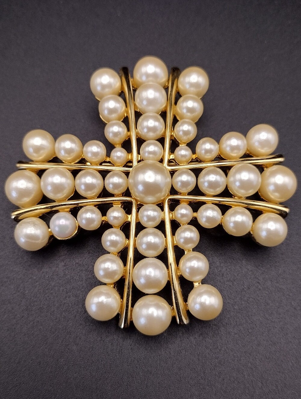 Joan Rivers Faux Pearl Gold-Tone Maltese Cross Brooch